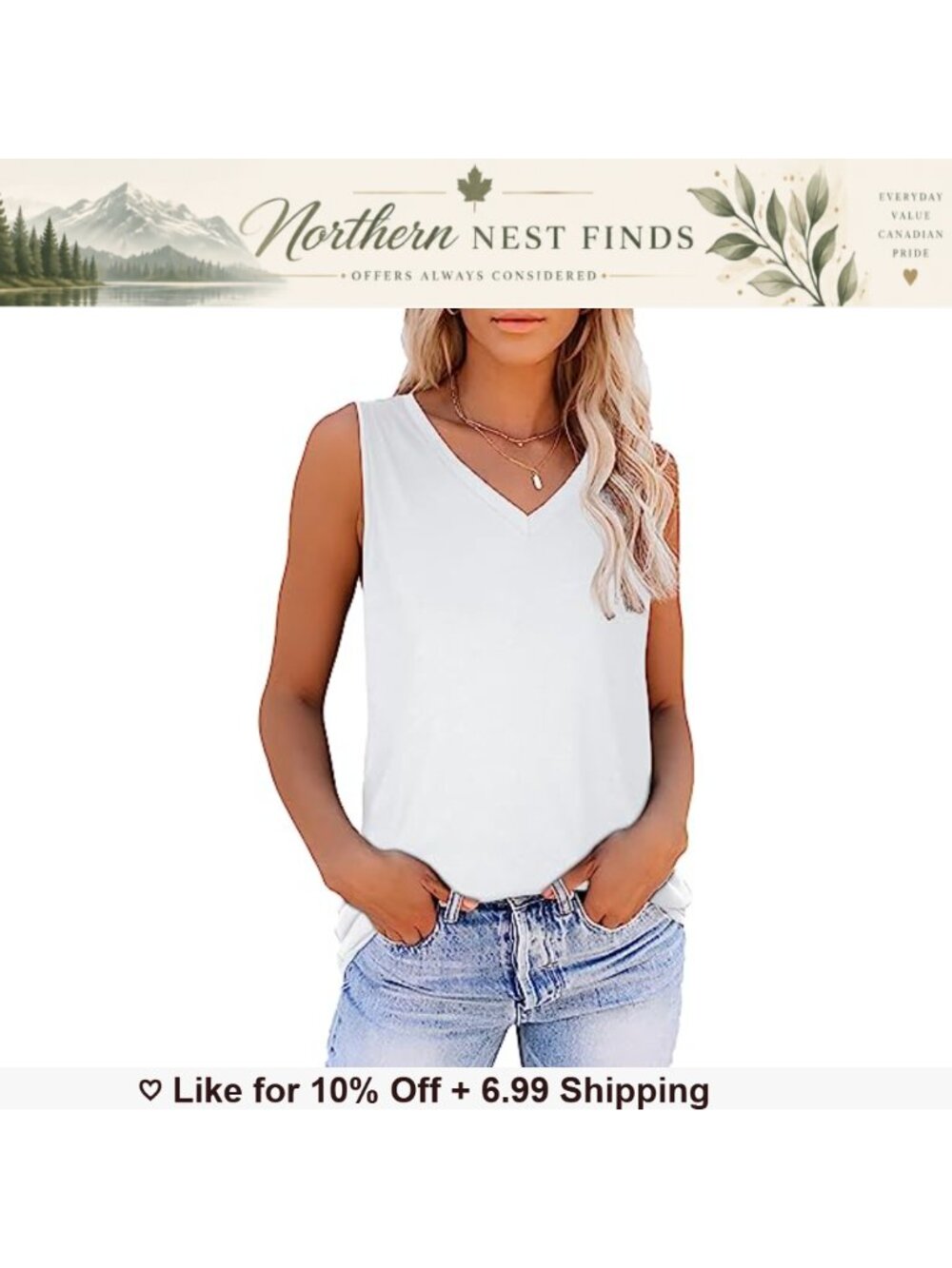 Sleeveless V Neck Tank Top Loose Fit Summer Tunic Blouse